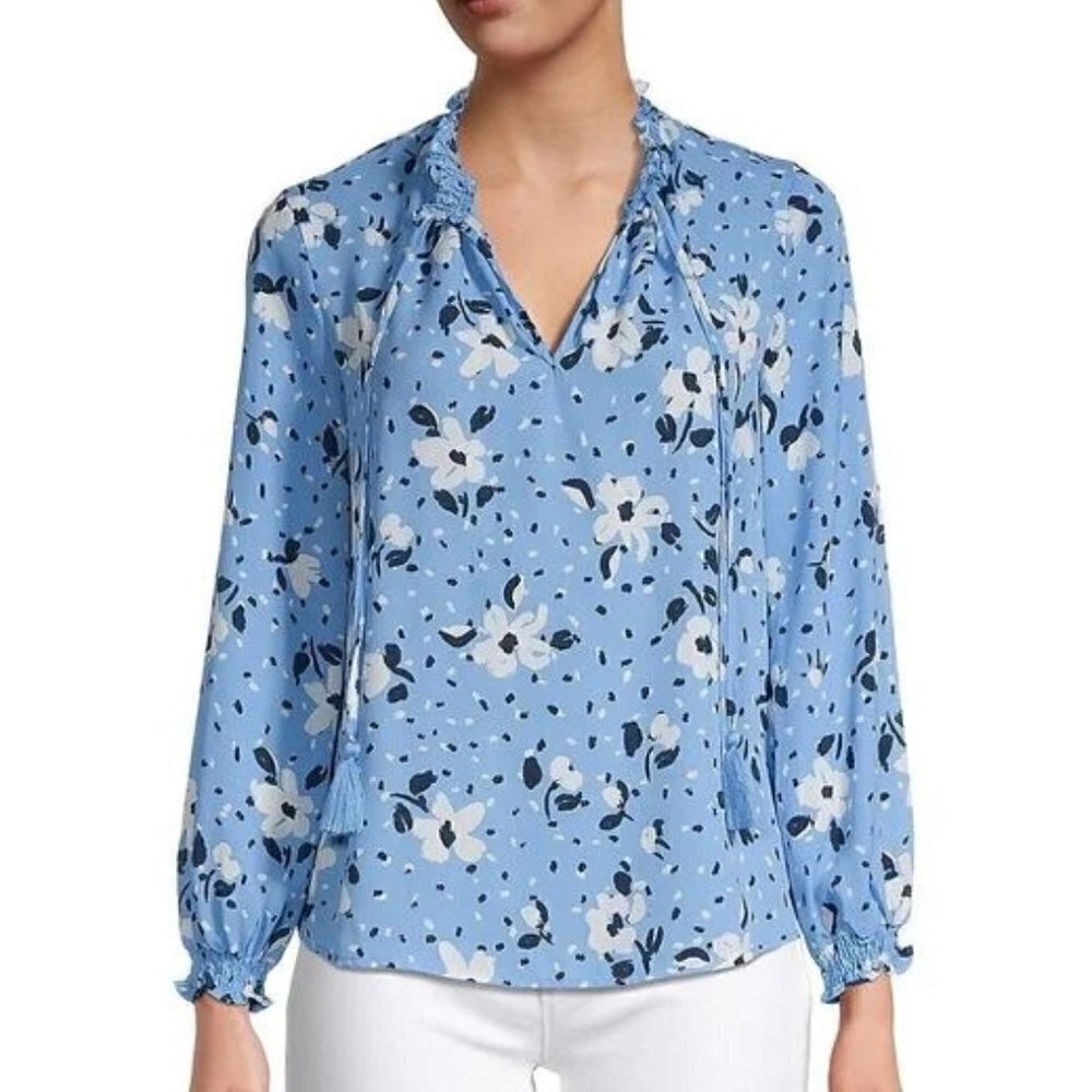 Nanette Lepore Blue Floral Peasant Tunic Top